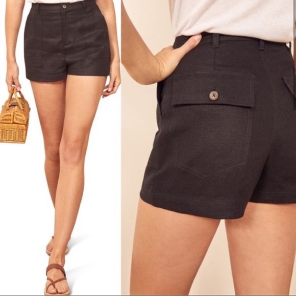 Reformation Sterling Black Linen High-Waist Shorts – Size 6 - Picture 1 of 12